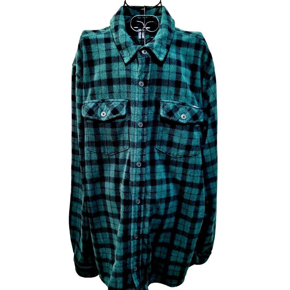 Eddie Bauer Shirt XLT Men's Super Soft Fleece Button Down Plaid Green Black